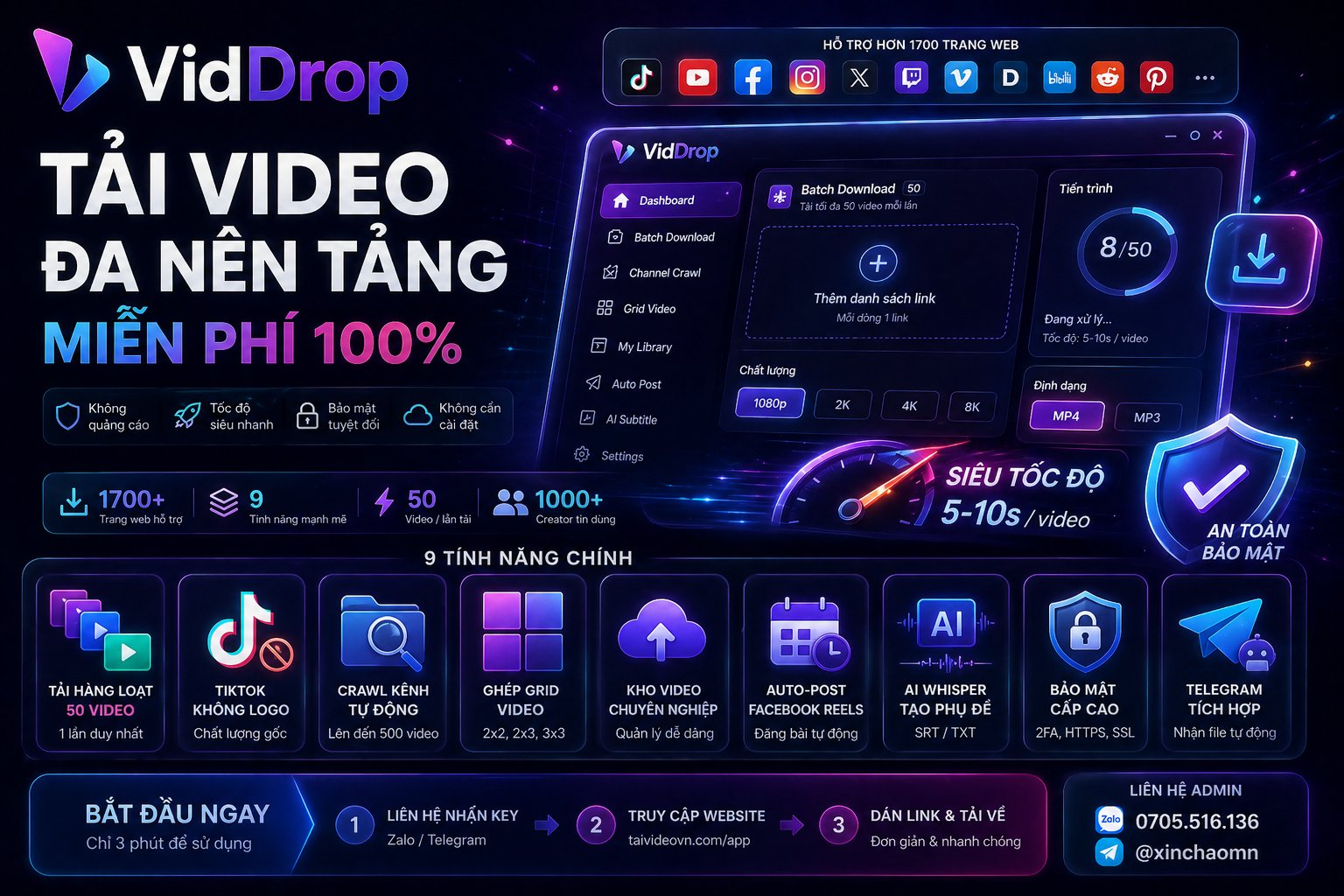 VidDrop là gì? Công cụ tải video + AI Studio miễn phí cho creator Việt 2026