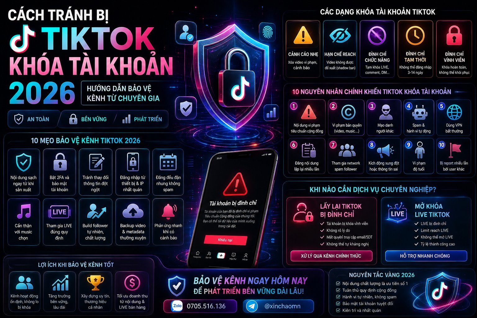 Cách Tránh Bị TikTok Khóa Tài Khoản 2026 — Hướng Dẫn Bảo Vệ Kênh Từ Chuyên Gia