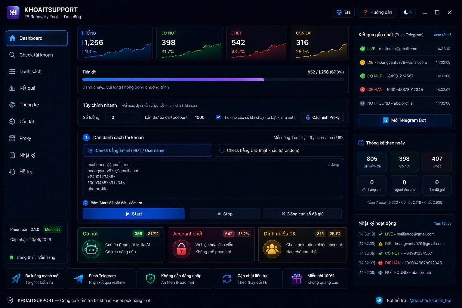 Tool Check Meta LIVE/DIE Tài Khoản Facebook Hàng Loạt 2026